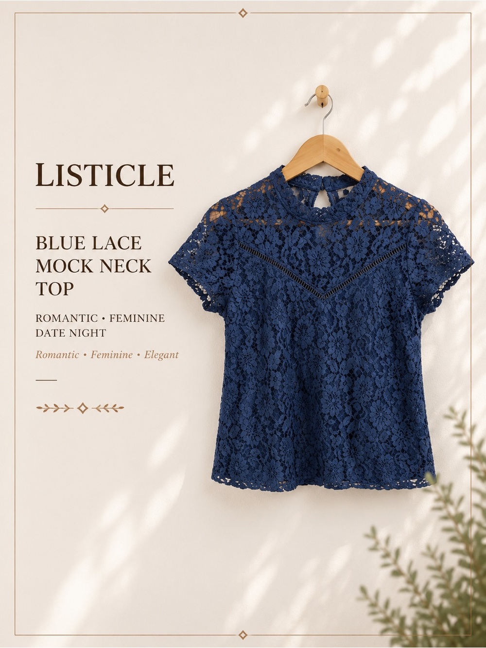 Listicle Blue Lace Mock Neck Romantic Feminine Date Night Top Size Large